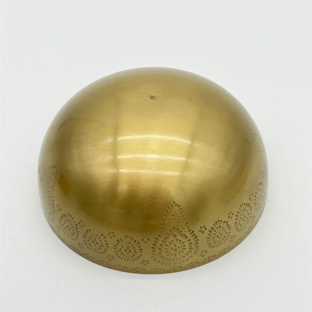 Vintage Decorative Brass Bowl 5in Teal Enamel Interior Textured Floral Gold